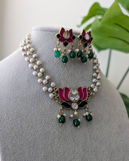 Nitika Pearl Lotus Choker Necklace