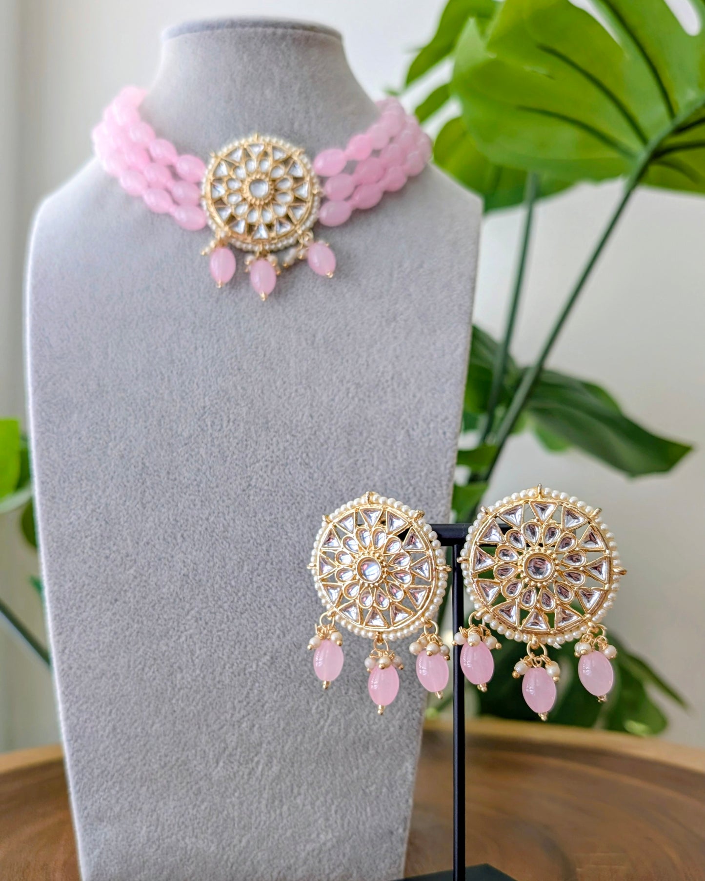 Roopam Kundan Choker Necklace - Baby Pink