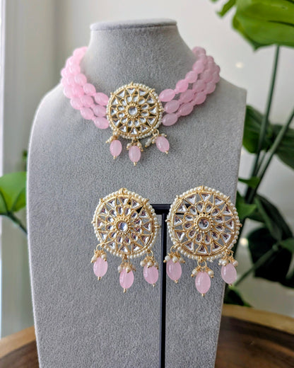 Roopam Kundan Choker Necklace - Baby Pink