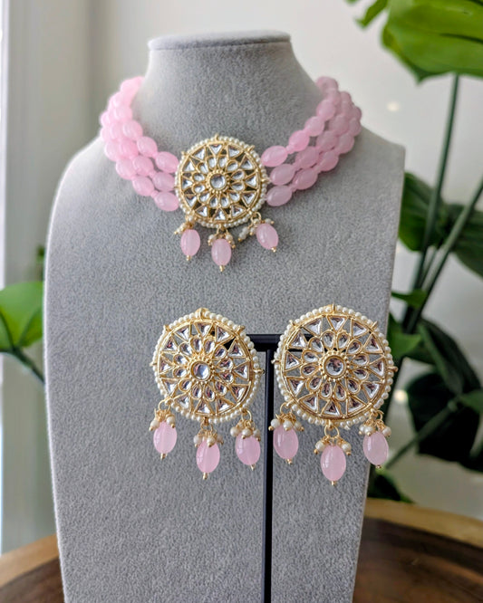 Roopam Kundan Choker Necklace - Baby Pink