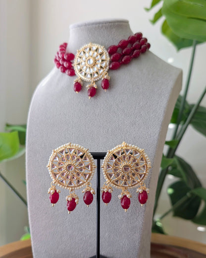 Roopam Kundan Choker Necklace - Maroon
