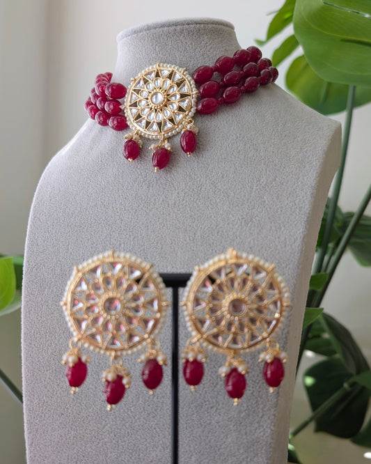 Roopam Kundan Choker Necklace - Maroon