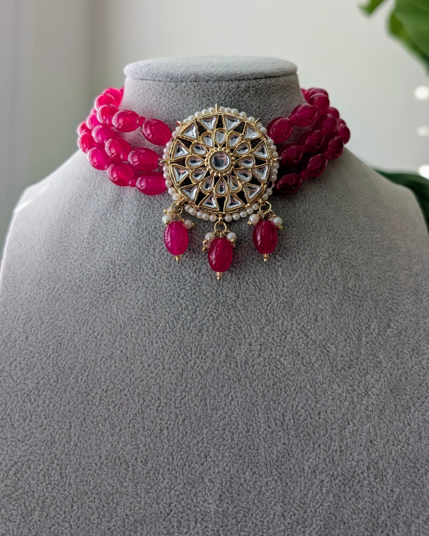 Roopam Elegant Choker Necklace - Hot Pink