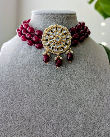 Roopam Kundan Choker Necklace - Maroon