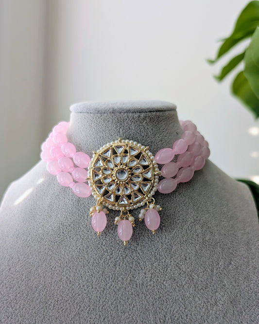 Roopam Kundan Choker Necklace - Baby Pink