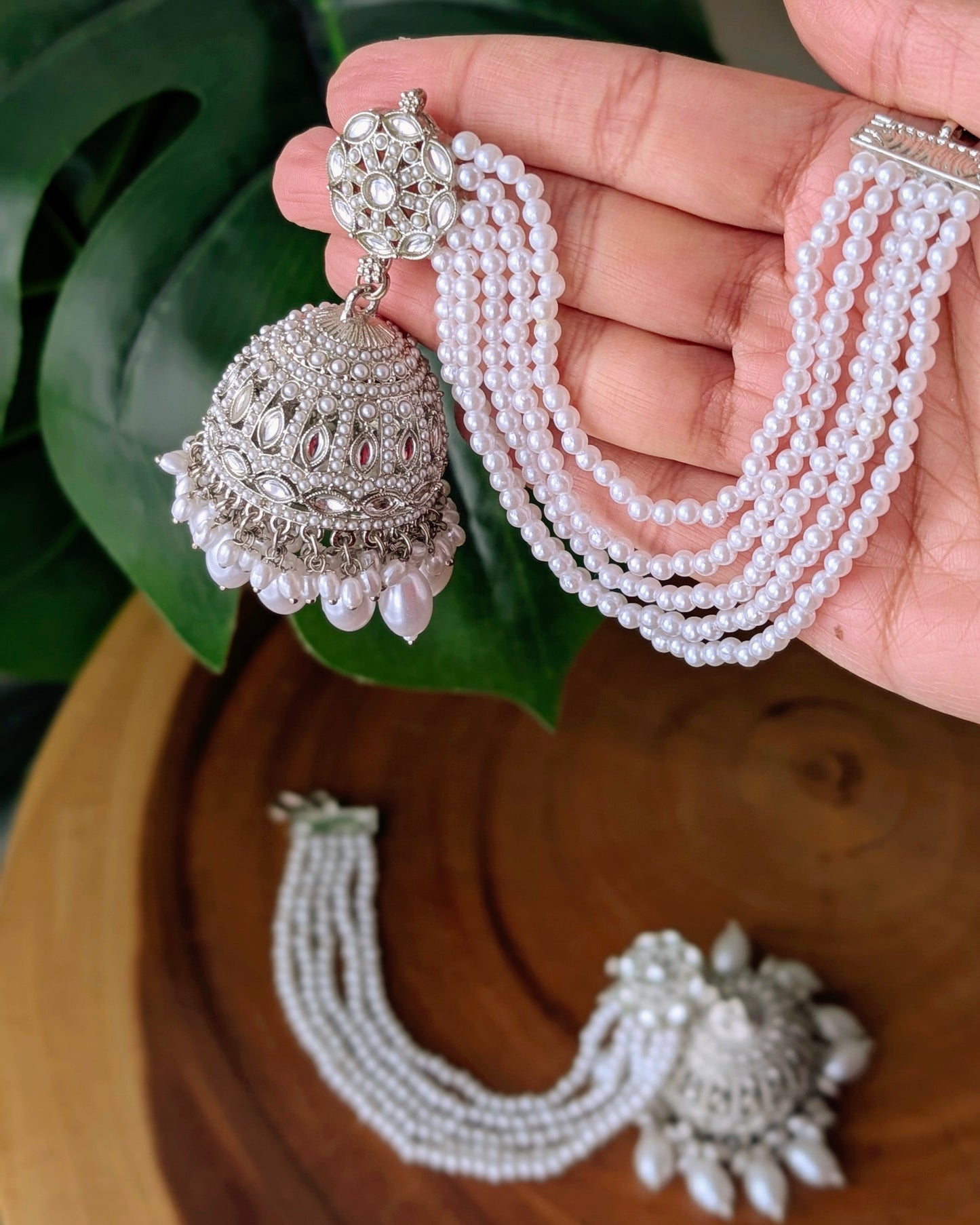 Shana Silver Jadau Jhumka with Earchain