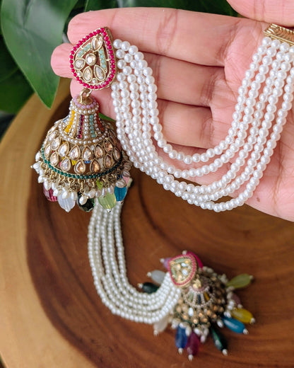 Juhi Multicolored Jadau Jhumka with Earchain