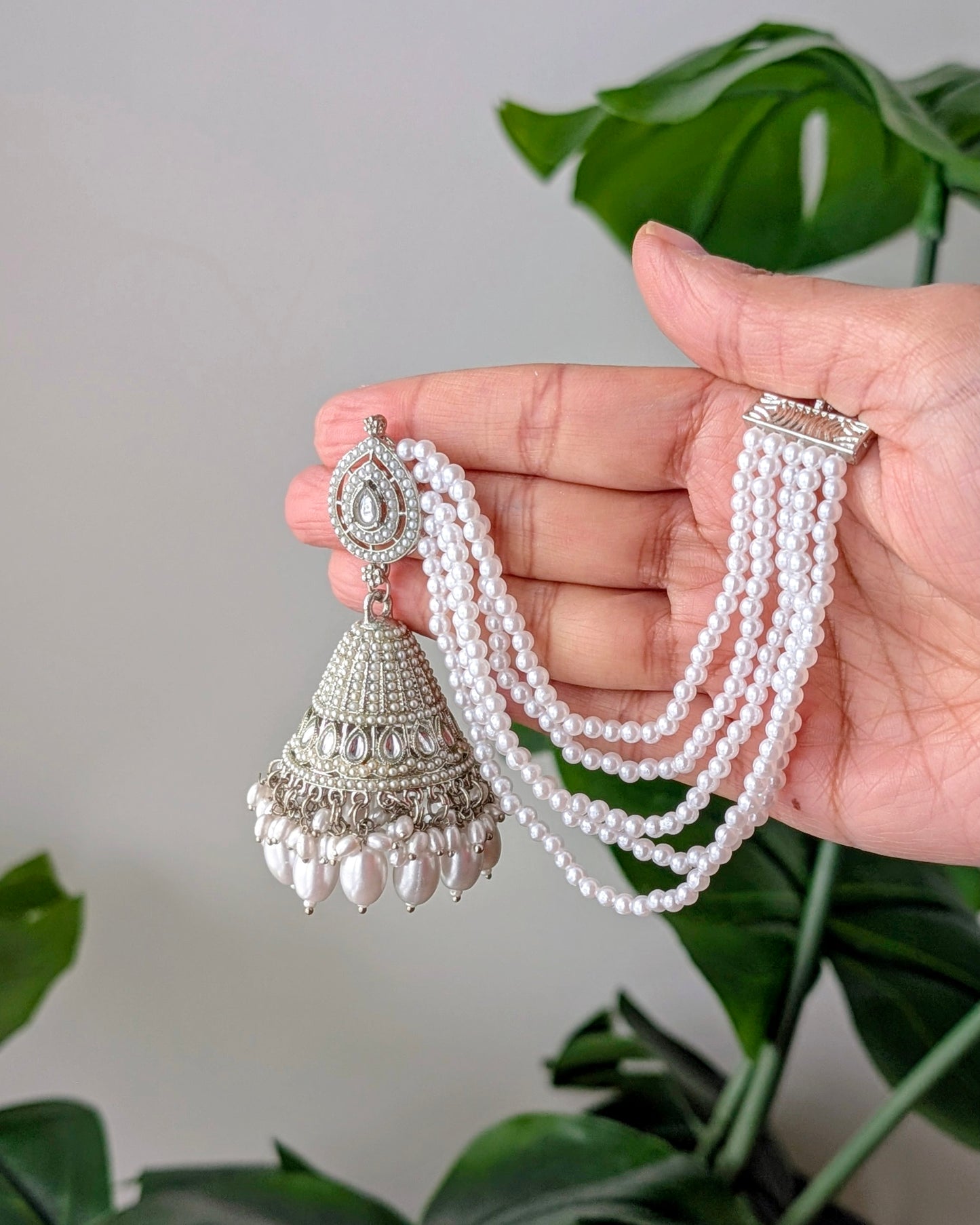 Juhi Silver Jadau Jhumka with Earchain