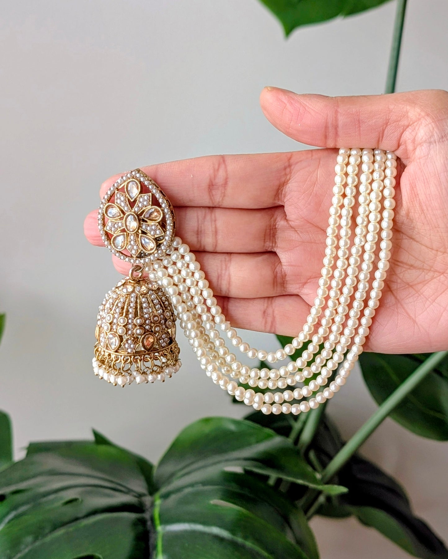 Mona Jadau Jhumki Tikka Set - Golden