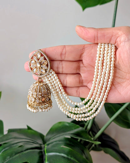 Mona Jadau Jhumki Tikka Set - Golden