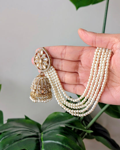 Mona Jadau Jhumki Tikka Set - Golden