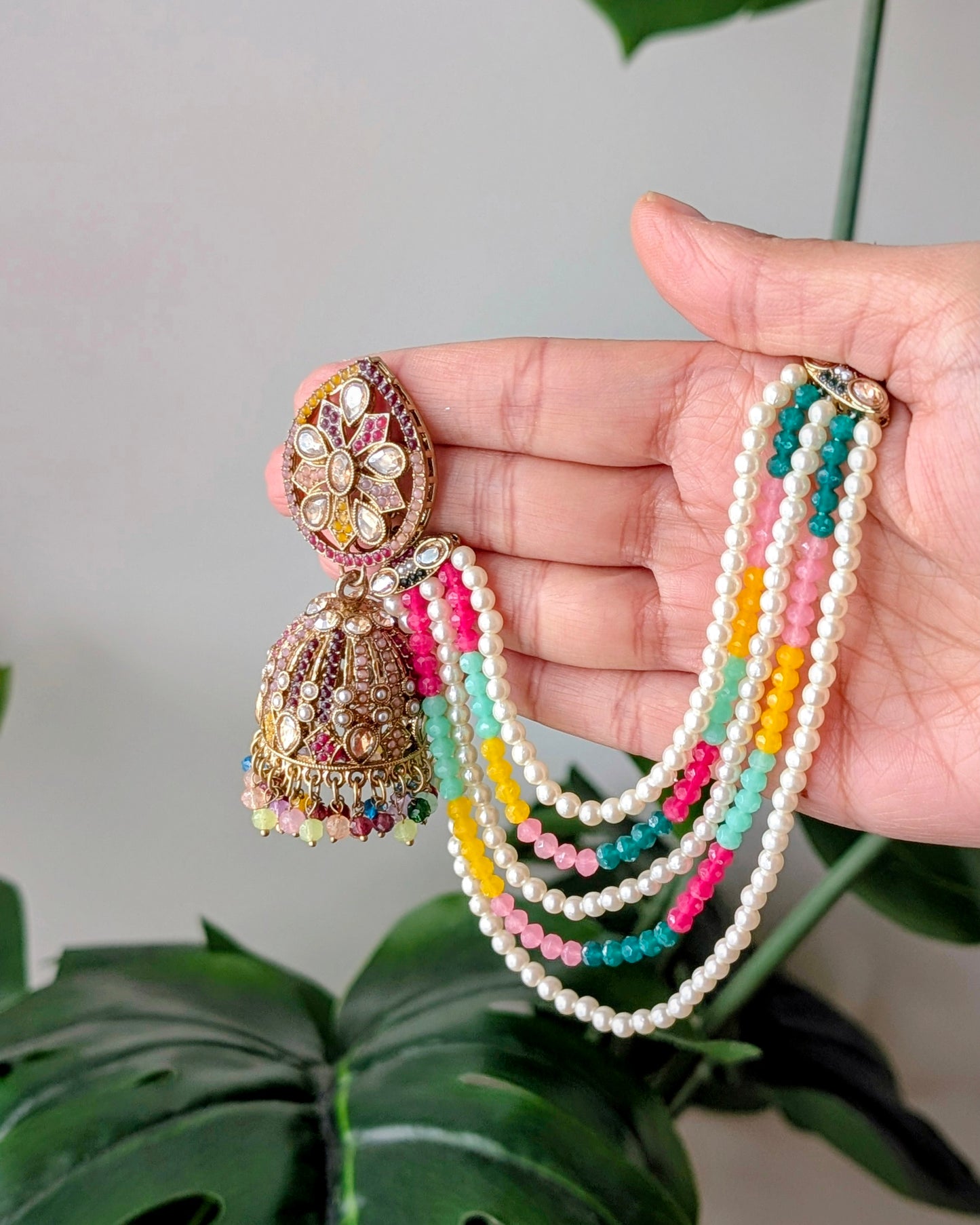 Mona Jadau Jhumki Tikka Set - Multi