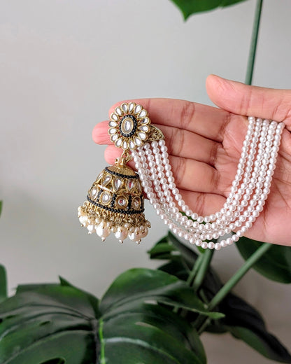 Gauravi Jadau Jhumki Tikka Set - Black