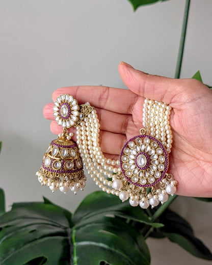 Gauravi Jadau Jhumki Tikka Set - Purple