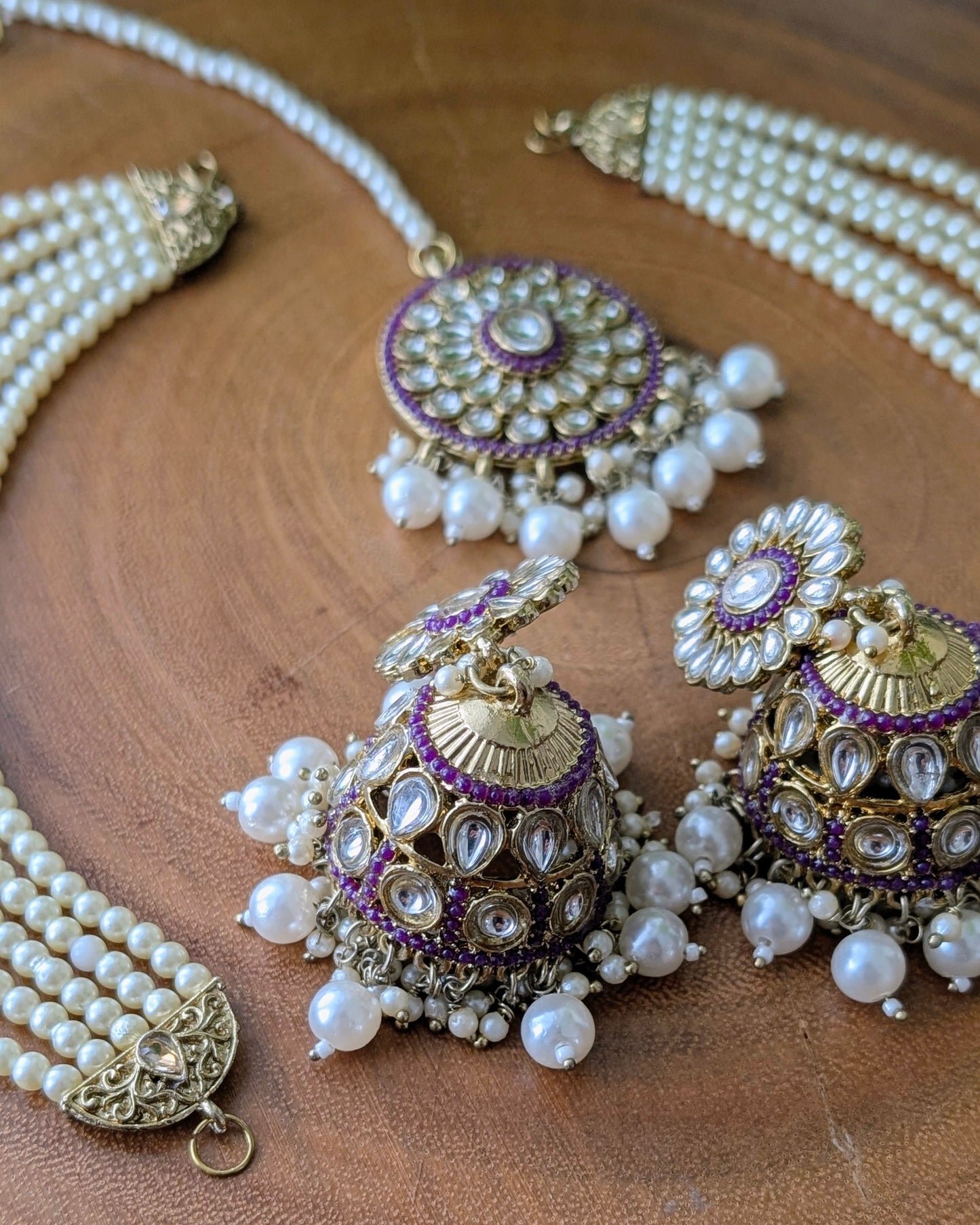 Gauravi Jadau Jhumki Tikka Set - Purple