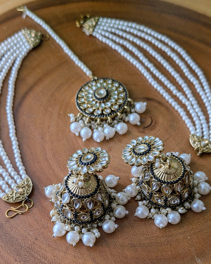 Gauravi Jadau Jhumki Tikka Set - Black