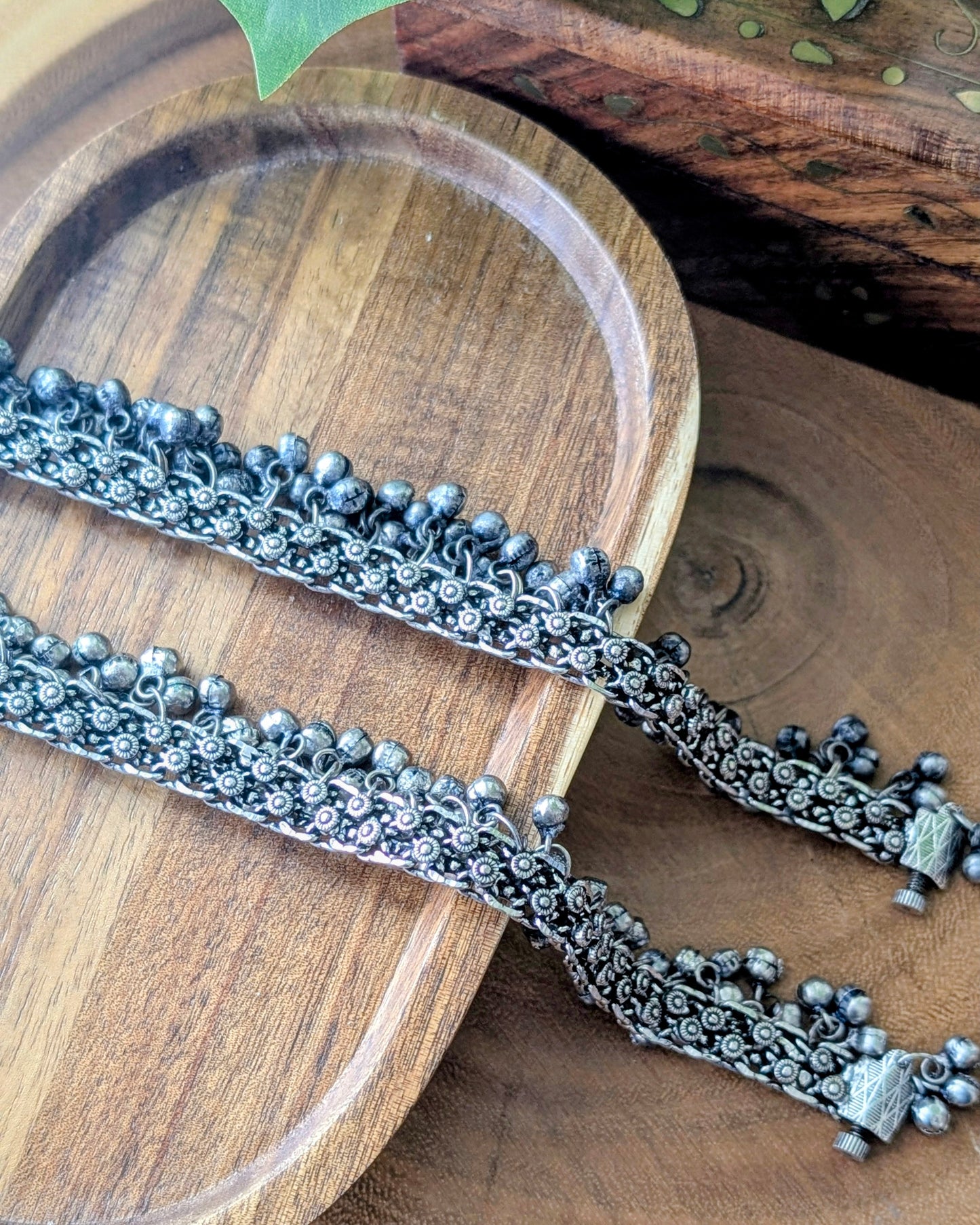 Oxidized Silver Ghungroo Statement Anklets