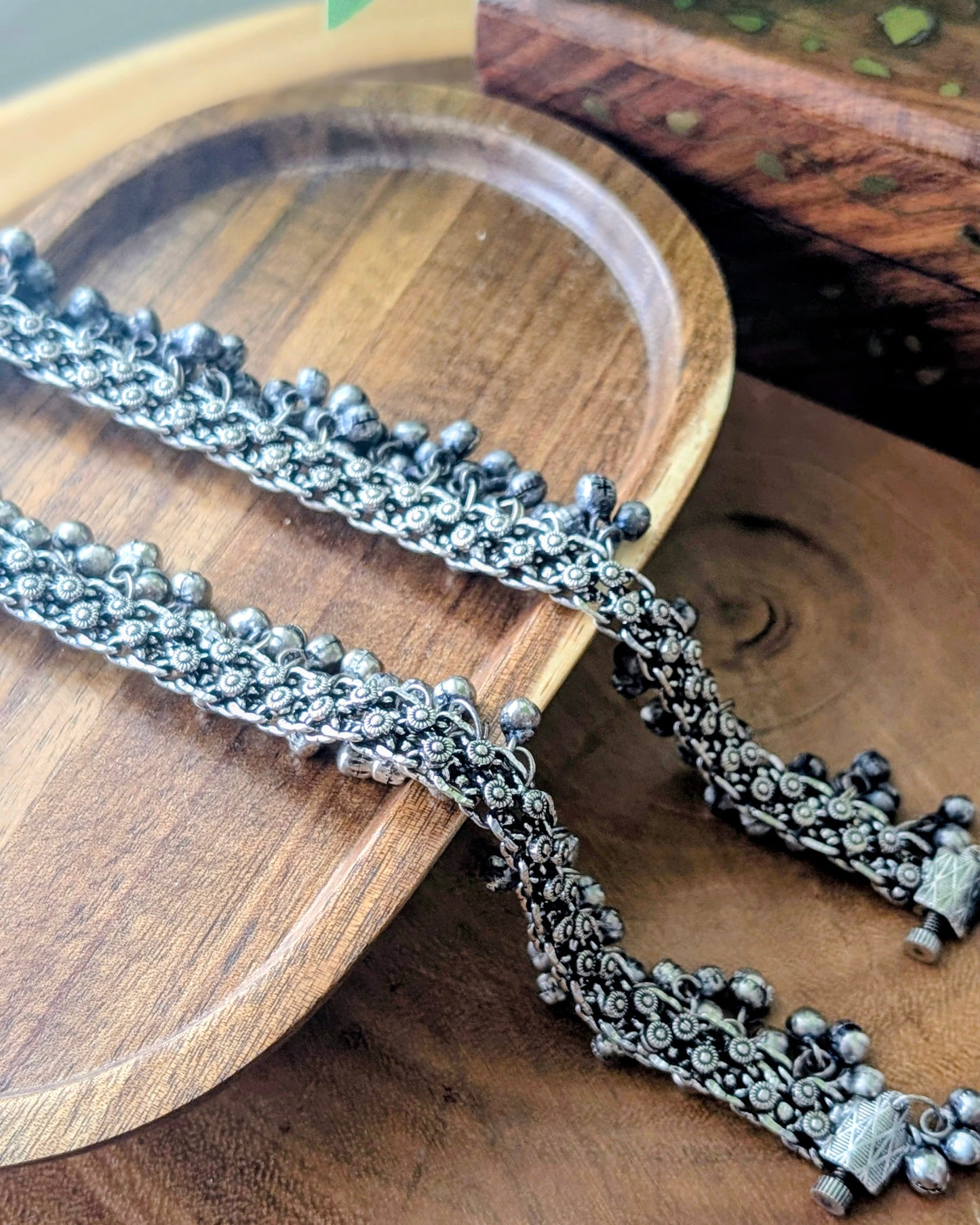 Oxidized Silver Ghungroo Statement Anklets