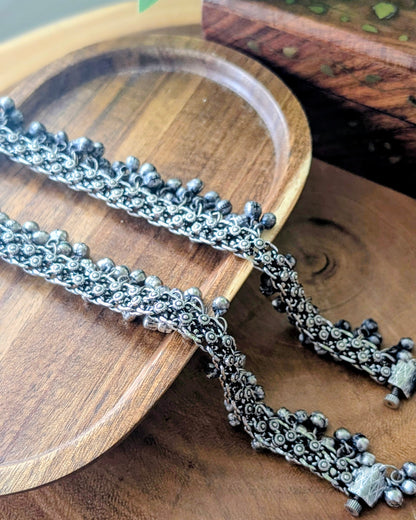 Oxidized Silver Ghungroo Statement Anklets