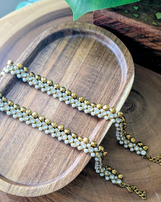 Pearl Golden Ghungroo Anklets