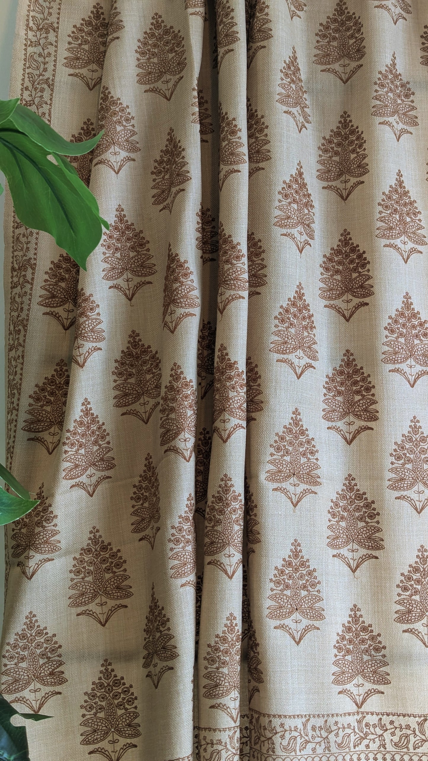 Unisex Semi Pashmina Woolen Embroidery Shawl - Brown