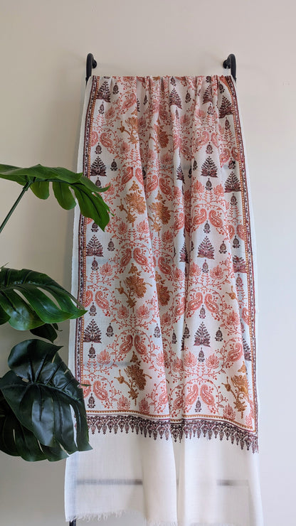 Unisex Semi Pashmina Woolen Kashmiri Shawl - White