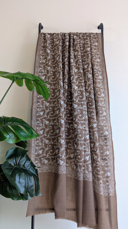 Unisex Semi Pashmina Woolen Embroidery Shawl