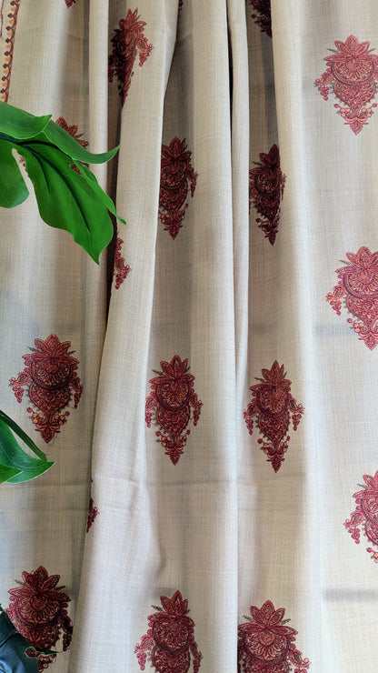 Unisex Semi Pashmina Woolen Embroidery Shawl - Light Brown