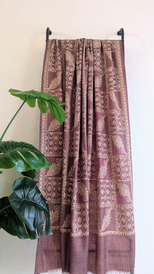 Semi Pashmina Woolen Kashmiri Embroidery Shawl - Onion Pink