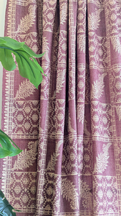 Semi Pashmina Woolen Kashmiri Embroidery Shawl - Onion Pink