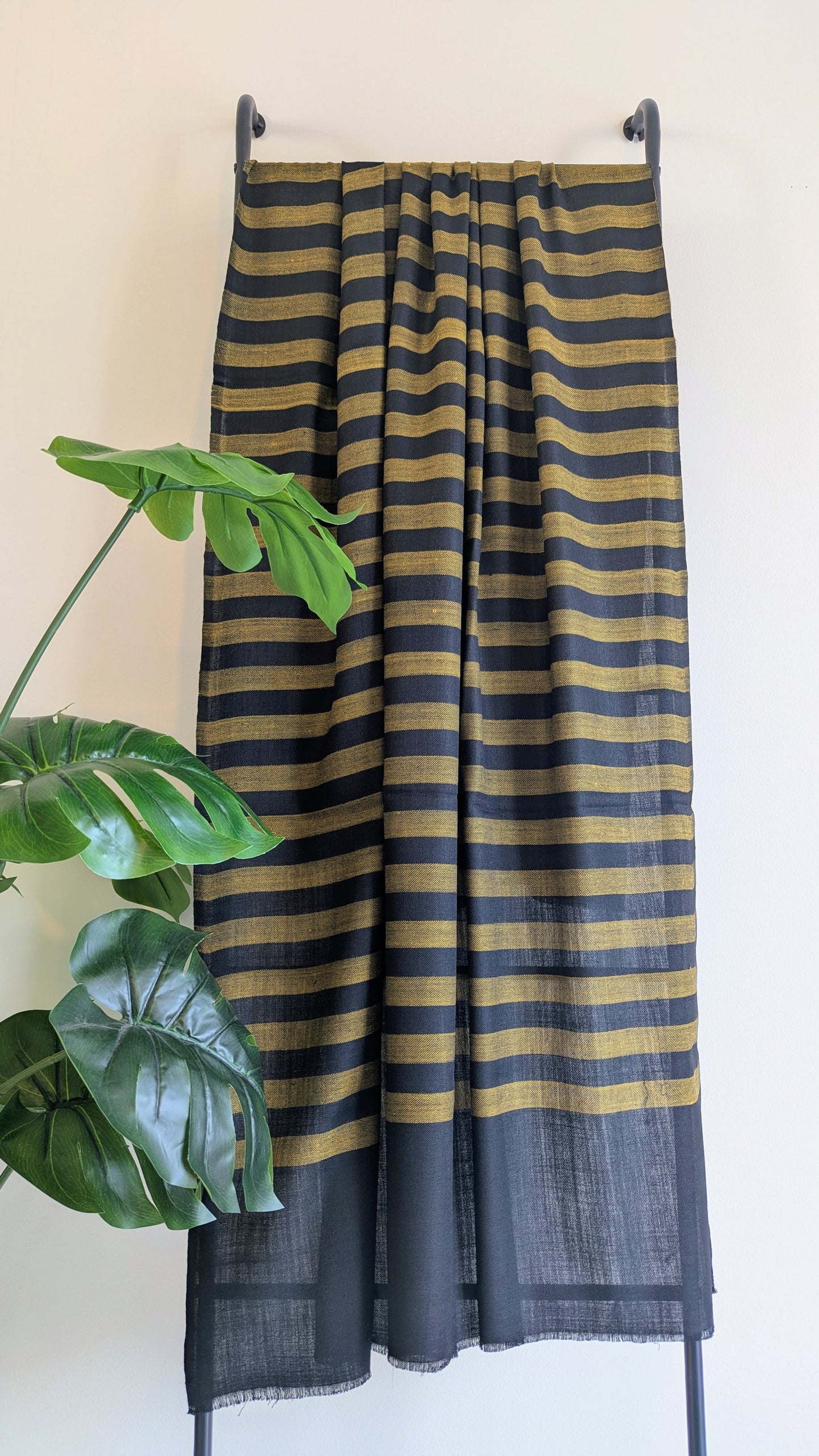 Unisex Semi Pashmina Striped Shawl - Black
