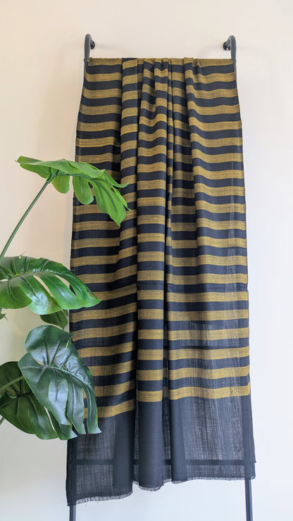Unisex Semi Pashmina Striped Shawl - Black
