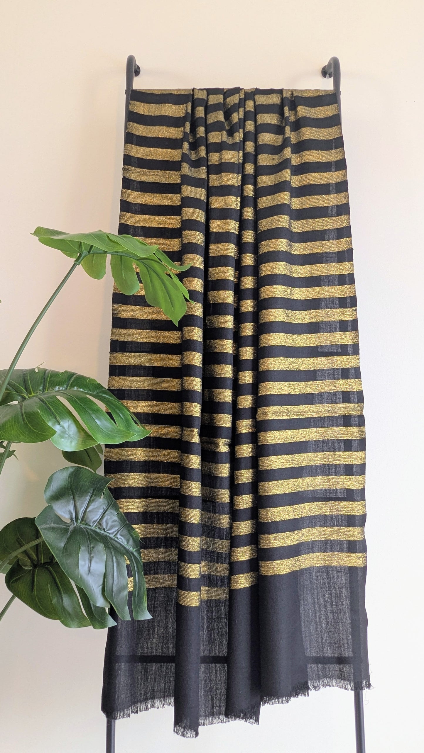 Unisex Semi Pashmina Zari Shawl - Black