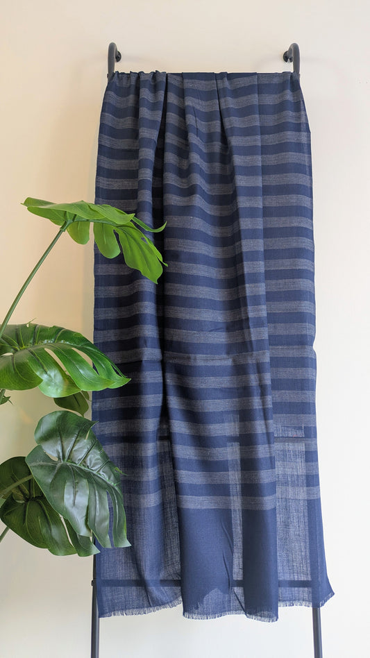 Unisex Semi Pashmina Striped Shawl - Blue