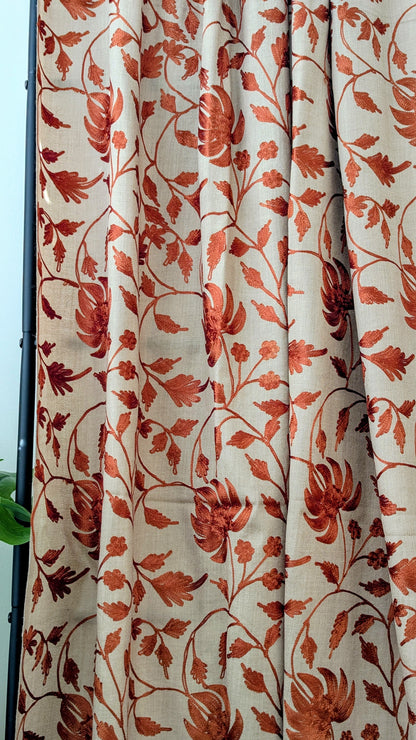 Unisex Semi Pashmina Woolen Embroidery Maple Shawl - Brown