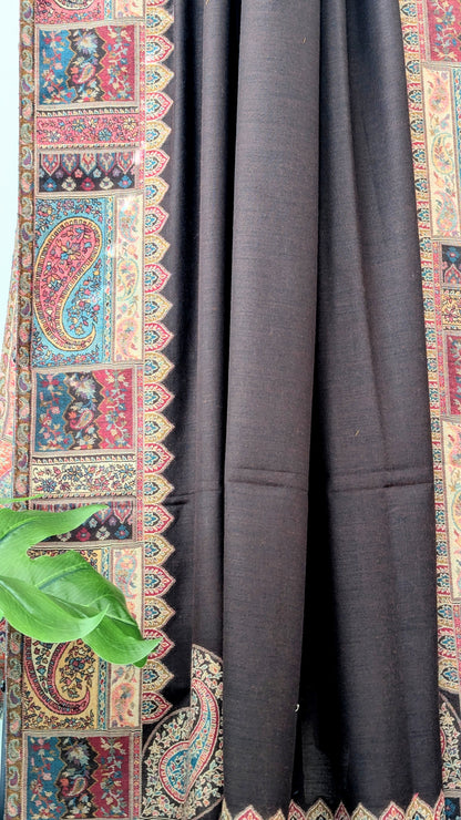 Semi Pashmina Woolen Shawl With Kani Border - Brown