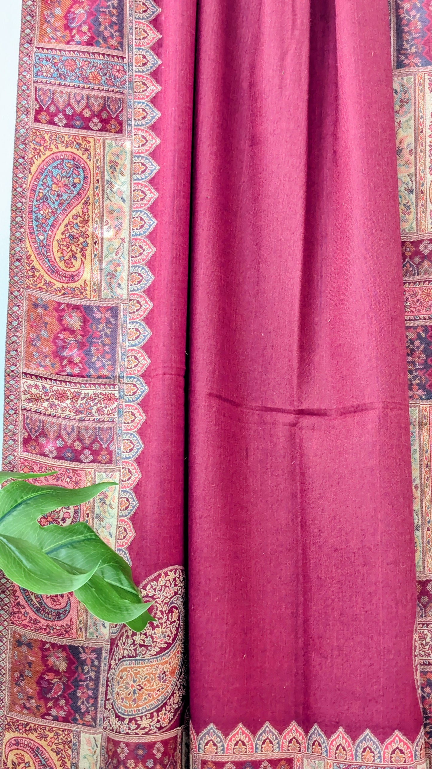 Semi Pashmina Woolen Shawl with Kani Border - Red