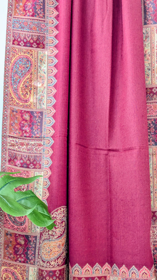 Semi Pashmina Woolen Shawl with Kani Border - Red