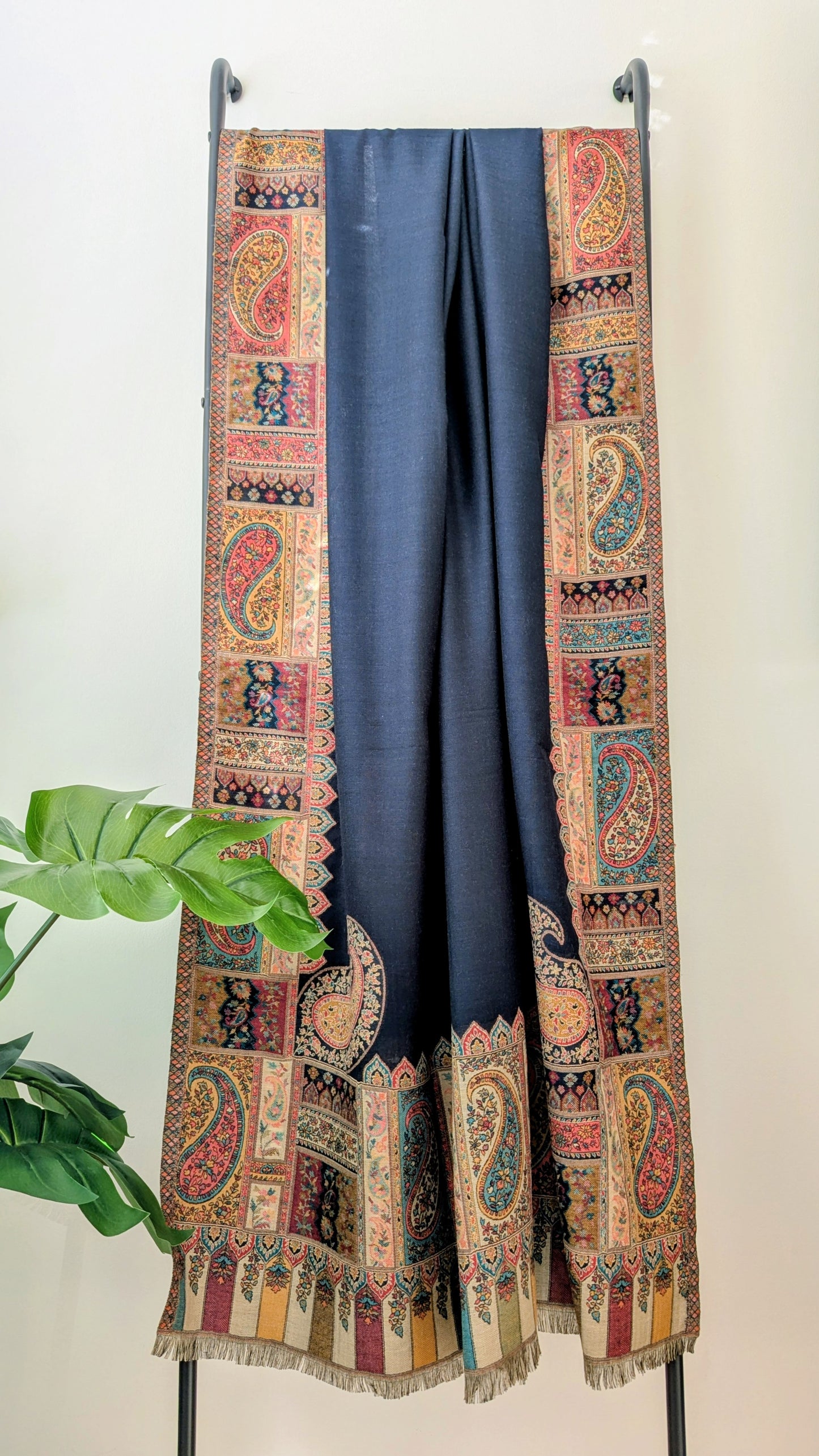 Semi Pashmina Woolen Shawl with Kani Border - Blue
