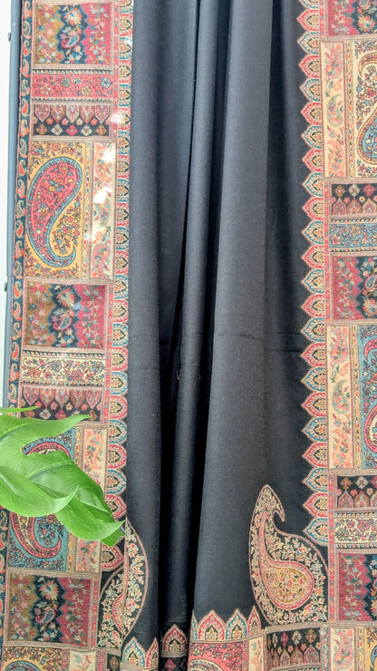 Semi Pashmina Woolen Shawl with Kani Border - Black
