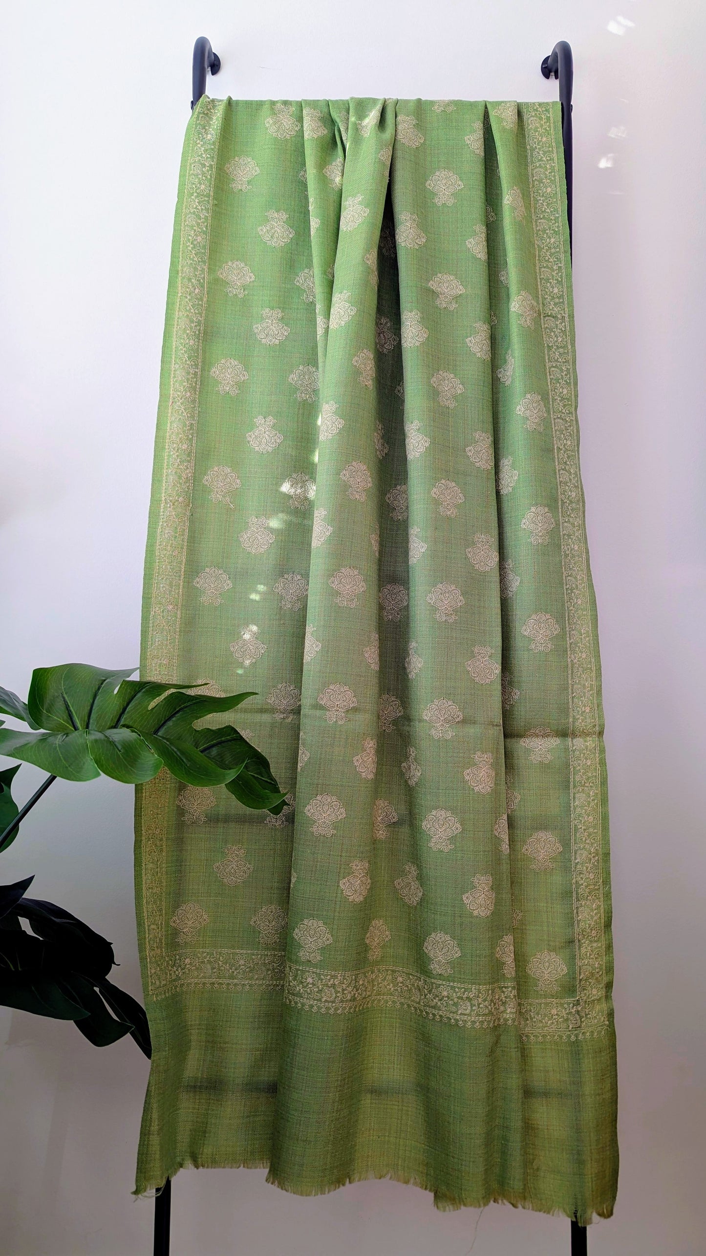 Kashmiri Embroidery Woolen Shawl - Green