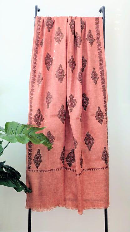 Pink Embroidery Woolen Shawl