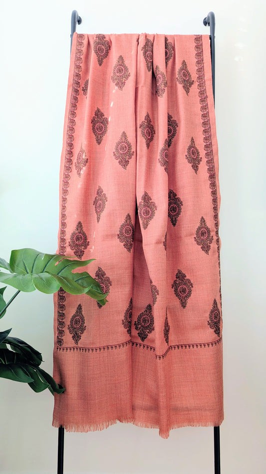 Pink Embroidery Woolen Shawl