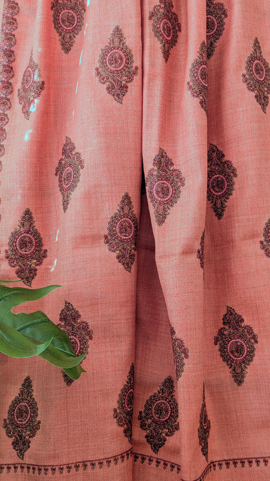 Pink Embroidery Woolen Shawl