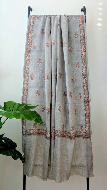Kashmiri Embroidery Zari Shawl - Light Grey
