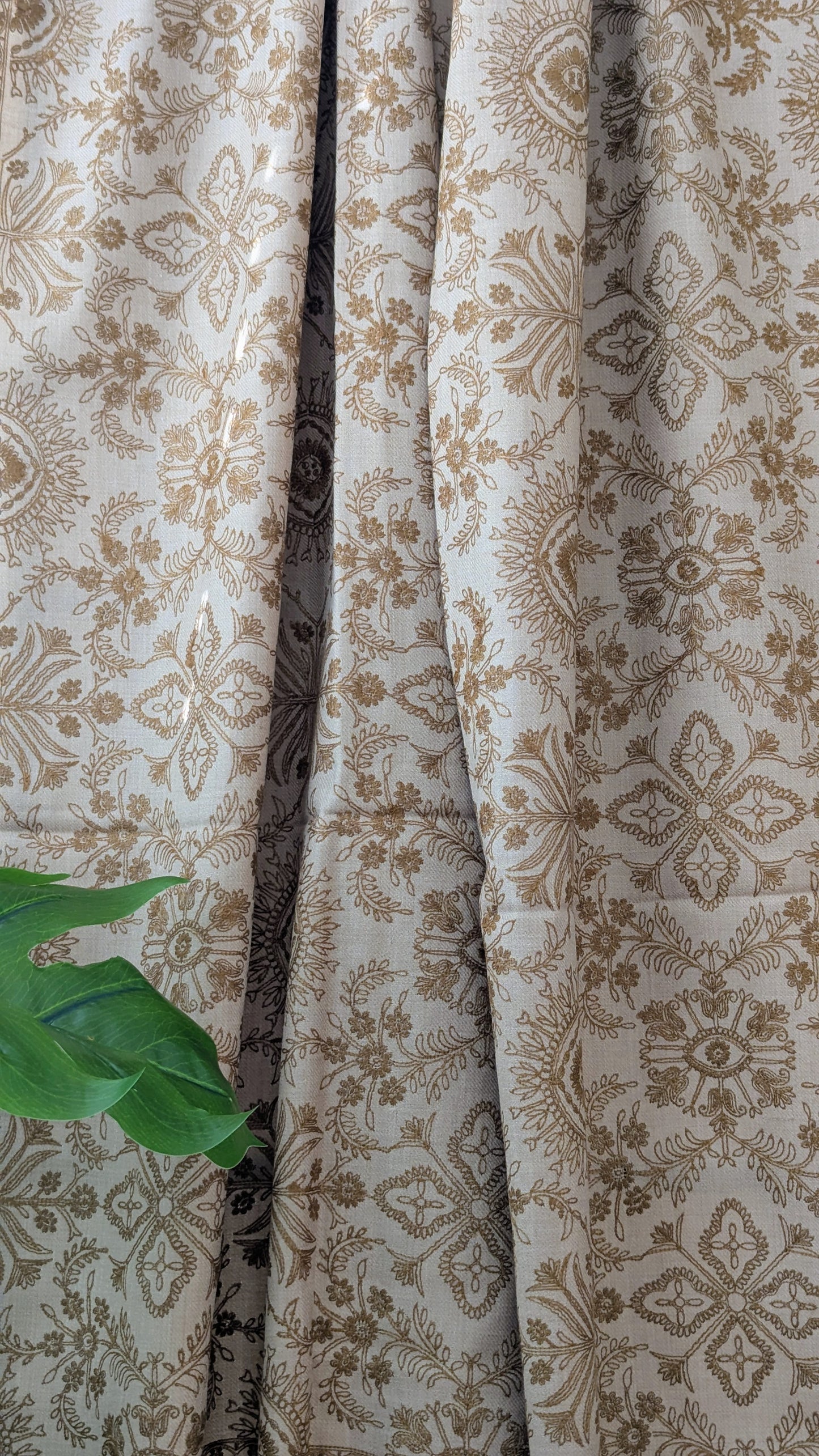 Unisex Semi Pashmina Woolen Embroidery Shawl - Brown