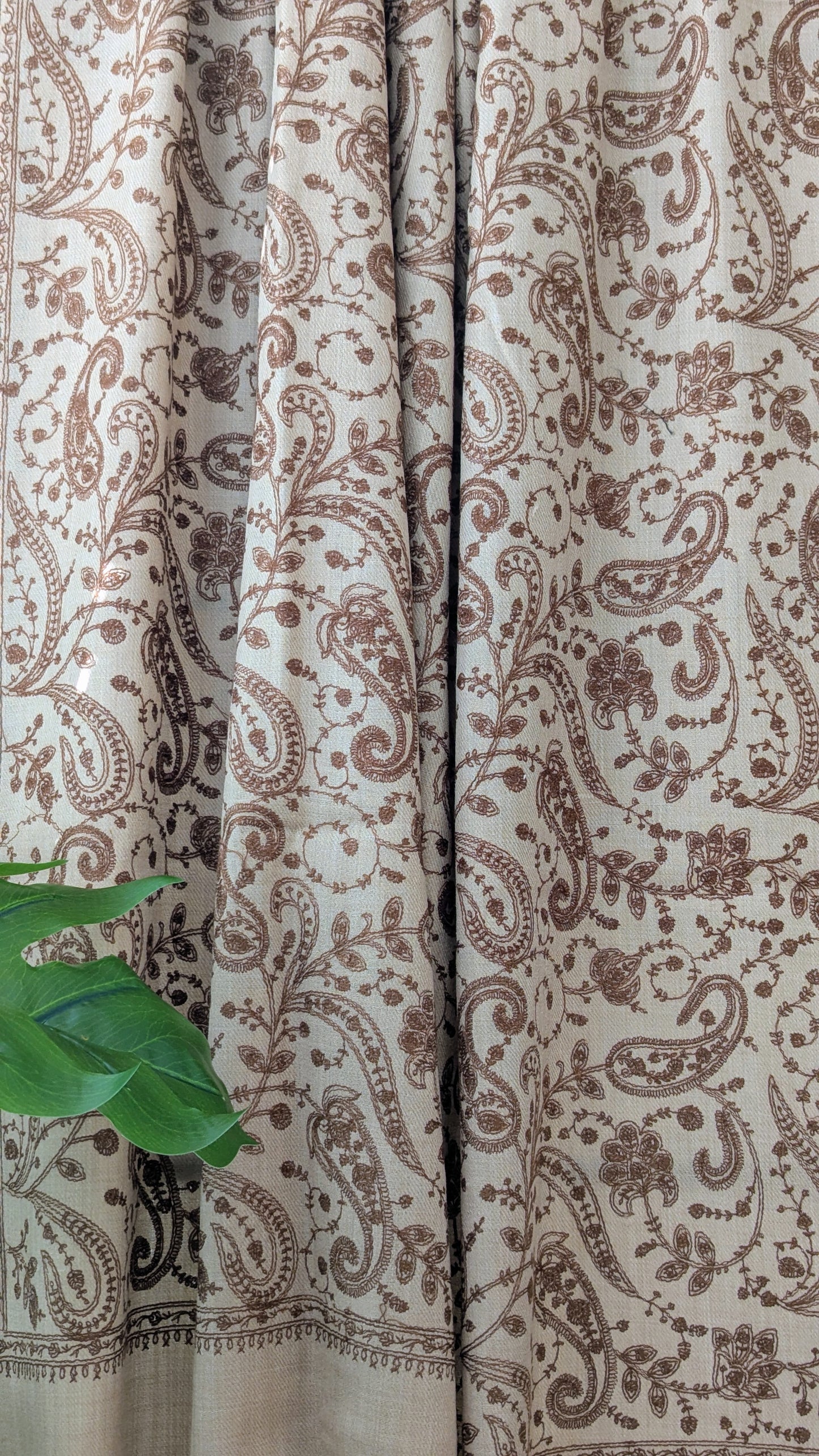 Unisex Semi Pashmina Woolen Embroidery Shawl - Brown