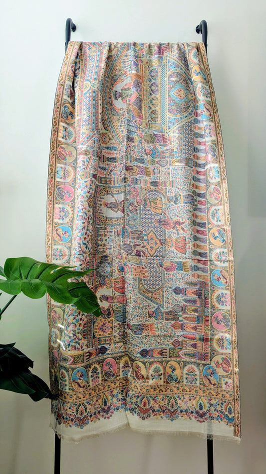 Darbar Kani Weave Zari Silk Stole - White