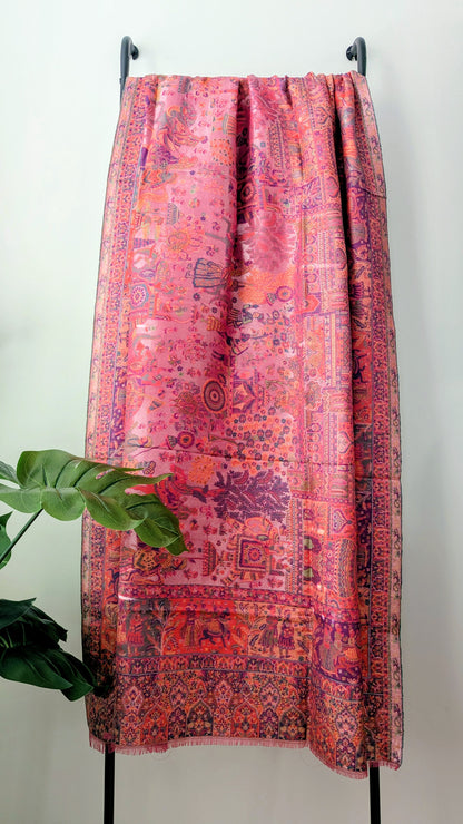 Darbar Kani Weave Zari Silk Shawl - Pink