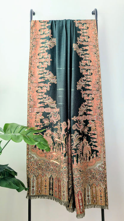 Darbar Kani Weave Woolen Shawl - Green